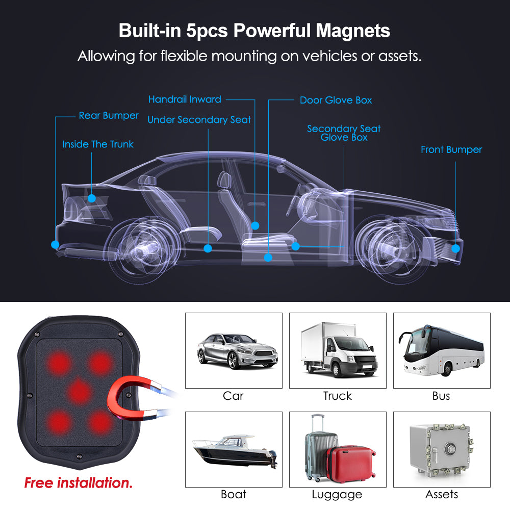 WINNES Magnetic GPS Tracker for Vehicles 4G LTE | TK905B-10000mAh