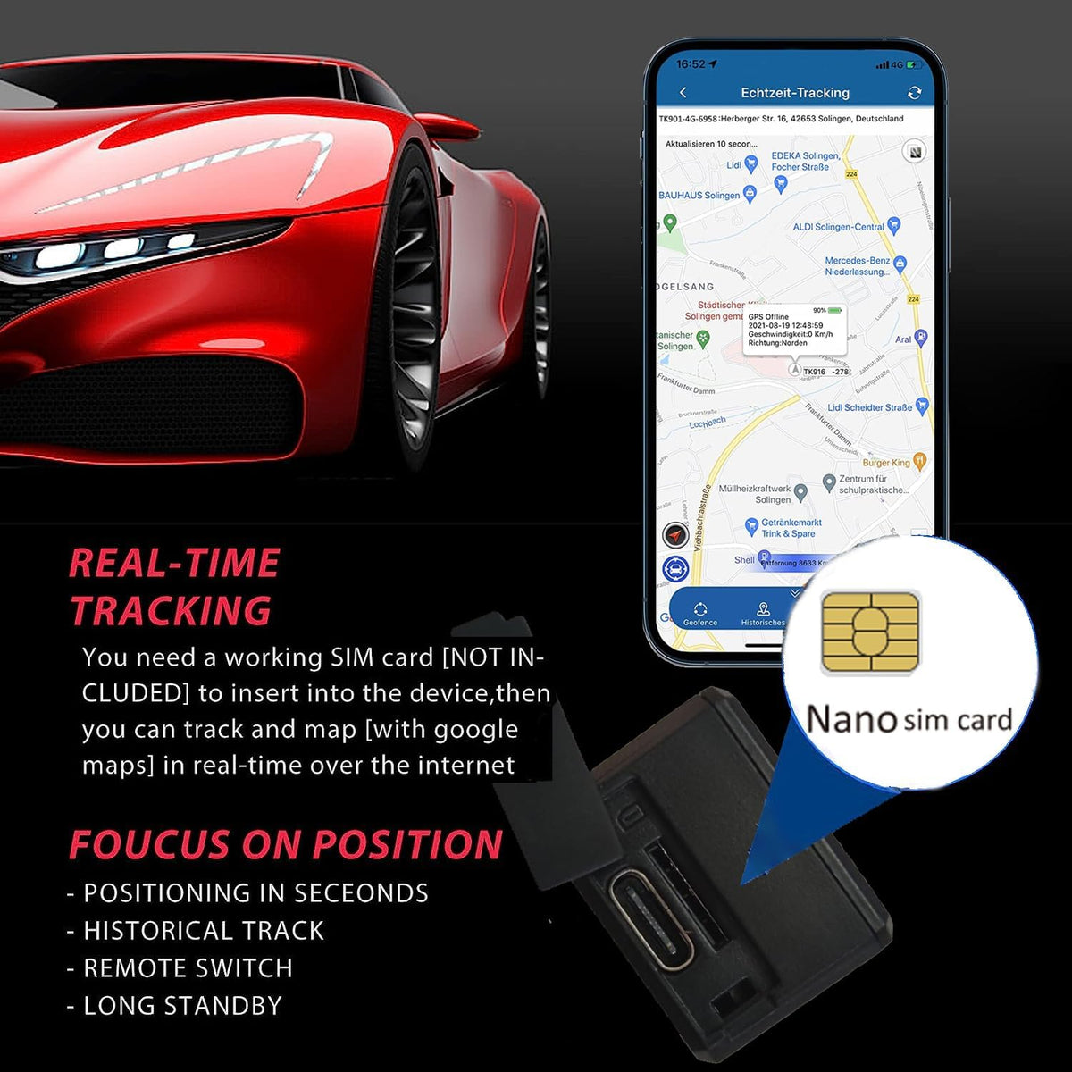 Mini traceur GPS de poche WINNES avec micro-4G LTE|TK901-600mAh