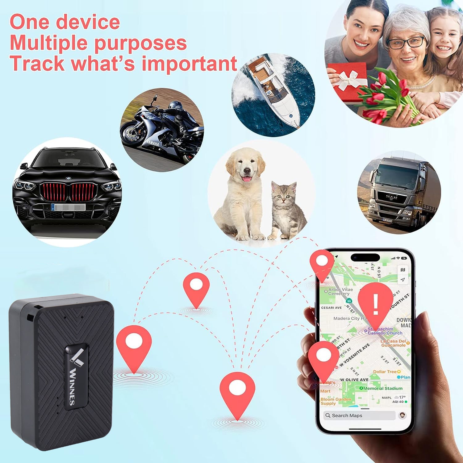 WINNES Mini GPS Tracker for Children|Car|Bike|Portable|with Microphone TK913