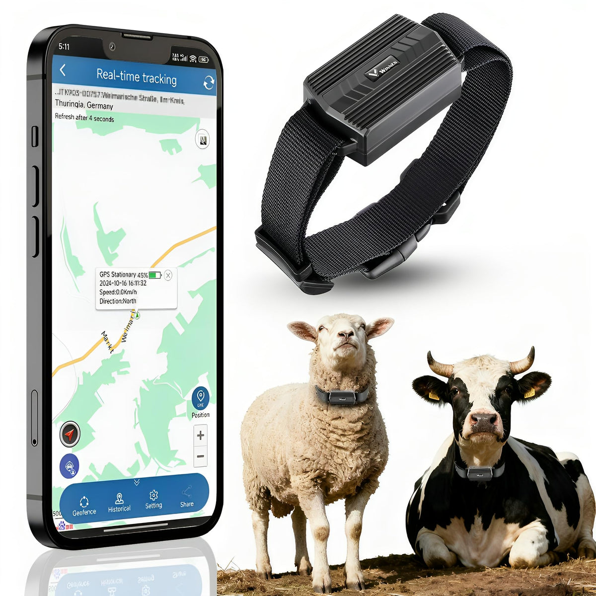 Winnes GPS Tracker with Collar  for Horses, Cows, Sheep, Large Animals 2G |TK935 -3500mAh
