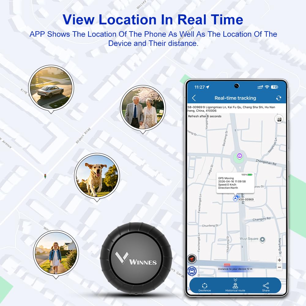 WINNES Mini 4G GPS Tracker for Car, Dog, Subscription Required (Black)