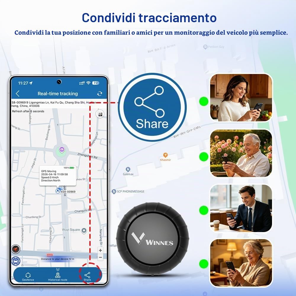 WINNES Mini 4G GPS Tracker for Car, Dog, Subscription Required (Black)