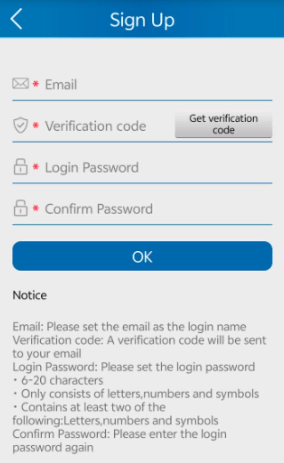 WINNES Sign Up screen